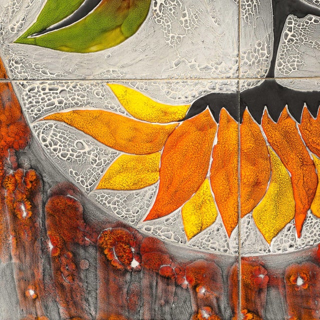 Modernist Ceramic Tile Wall Plaque of Sunflowers Signed Gilbert Valentin For Sale - Image 13 of 18