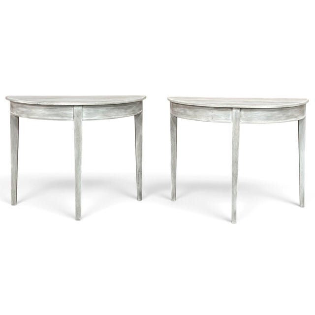 Early 19th Century Pair of 19th Century French Directoire Whitewashed Oak Demi Lune Consoles For Sale - Image 5 of 18