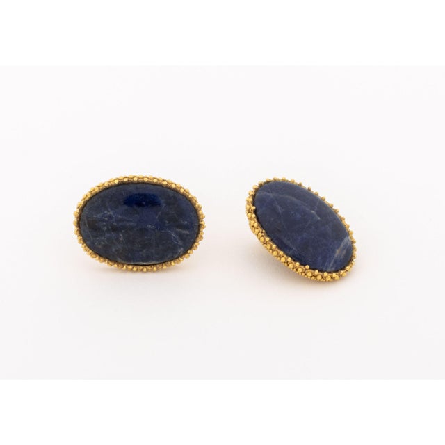 Late 20th Century Lalaounis 18k Yellow Gold and Lapis Earrings For Sale - Image 5 of 10