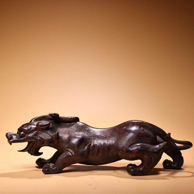 This is a beautifully cast vintage Chinese bronze figure of a mythical beast, sourced from an old collection. The creature...