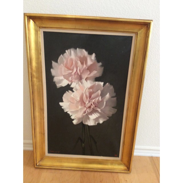Paint 1960s "Pink Carnations" Floral Still Life Oil Painting, Framed For Sale - Image 7 of 7