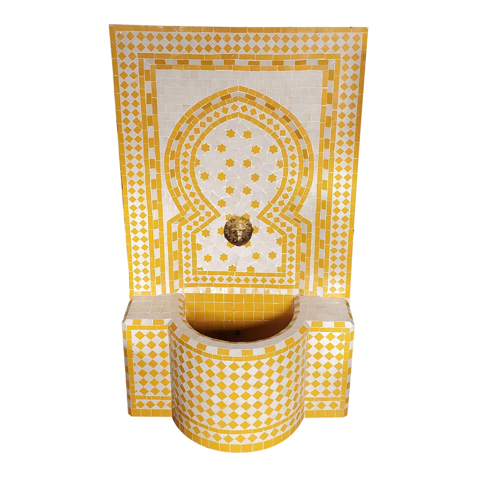 White & Yellow Rafraf Moroccan Mosaic Fountain | Chairish