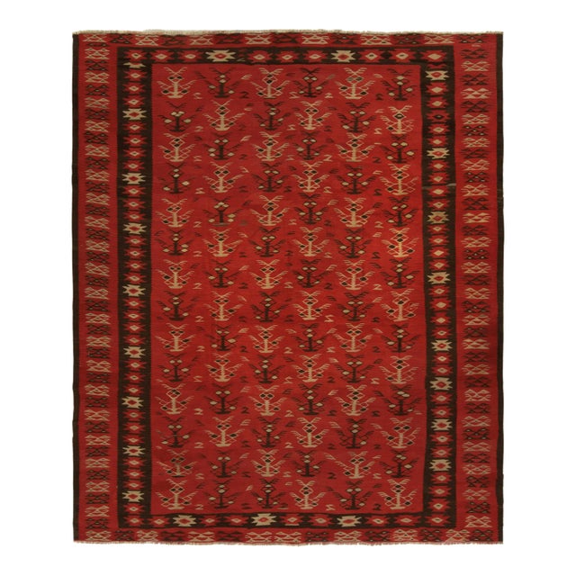 Handwoven Vintage Tribal Kilim in Red With Beige-Brown Geometric Patterns For Sale