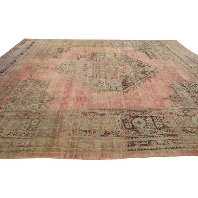 1900 - 1909 Oversize Handmade Antique Turkish Oushak Wool Rug in Rose Color For Sale - Image 5 of 7