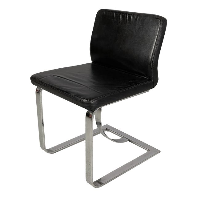 Italian Modern Chair in Black Leather and Steel, 1980s For Sale