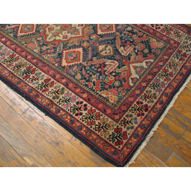 Navy Blue 1880s Blue Navy Geometric Tribal Antique Serab Rug 3'2" X 14'4" Handknotted Wool Carpet For Sale - Image 8 of 8