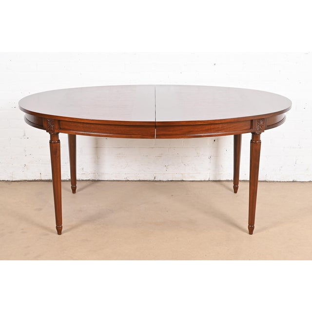 Wood Baker Furniture Style French Regency Louis XVI Walnut Extension Dining Table, Newly Refinished For Sale - Image 7 of 12