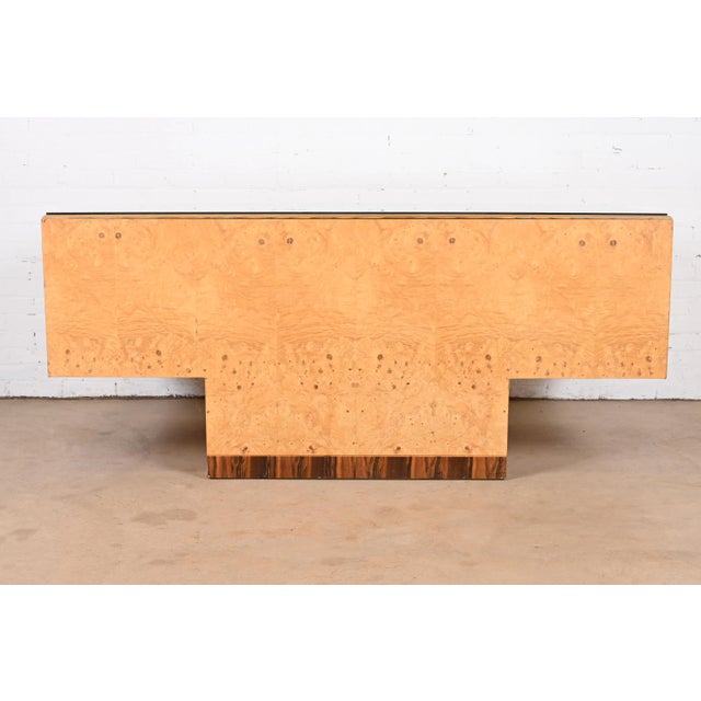 Milo Baughman Style Burl Wood and Macassar Ebony Executive Desk by Henredon For Sale - Image 11 of 13