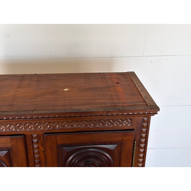Wood French Brutalist Carved Oak Armoire attributed to Charles Dudouyt, 1940s For Sale - Image 7 of 15