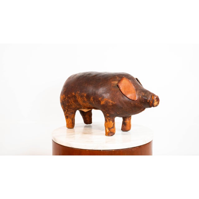 Abercrombie & Fitch 1970s Vintage Dimitri Omersa Leather Pig Footstool For Sale - Image 4 of 17