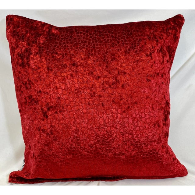 Textile Festive 20” Square Santa Themed Christmas Pillow With Red Velour-Like Back - Made in U K For Sale - Image 7 of 10