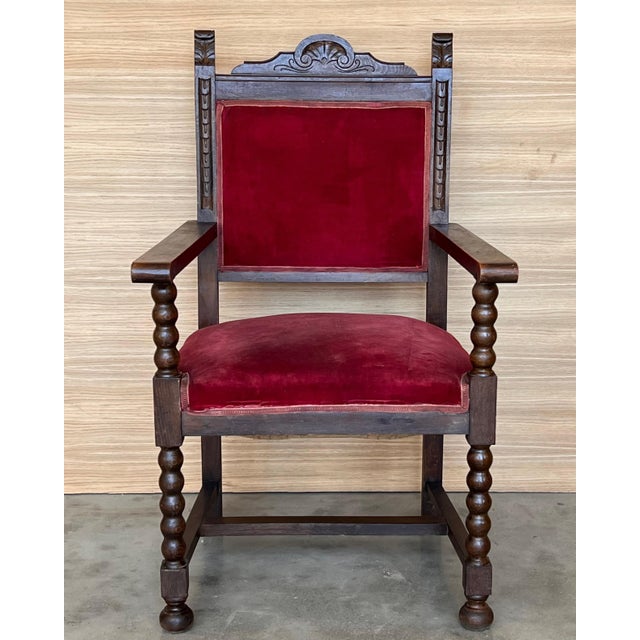 19th Century Spanish Colonial Altar Carved Armchair with Red Velve Seat and Back For Sale - Image 16 of 18