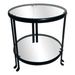 Round Wrought Iron Table with Double Glass Shelf, 1990 For Sale