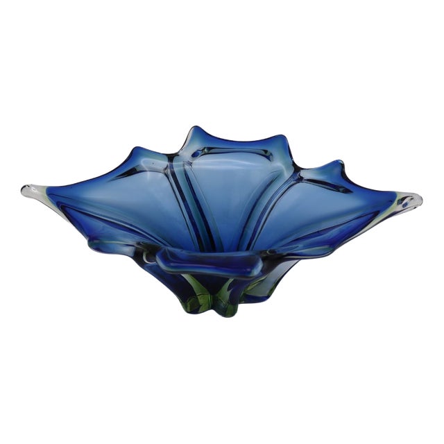 Large Mid-Century Sommerso Murano Glass Bowl, 1970s For Sale