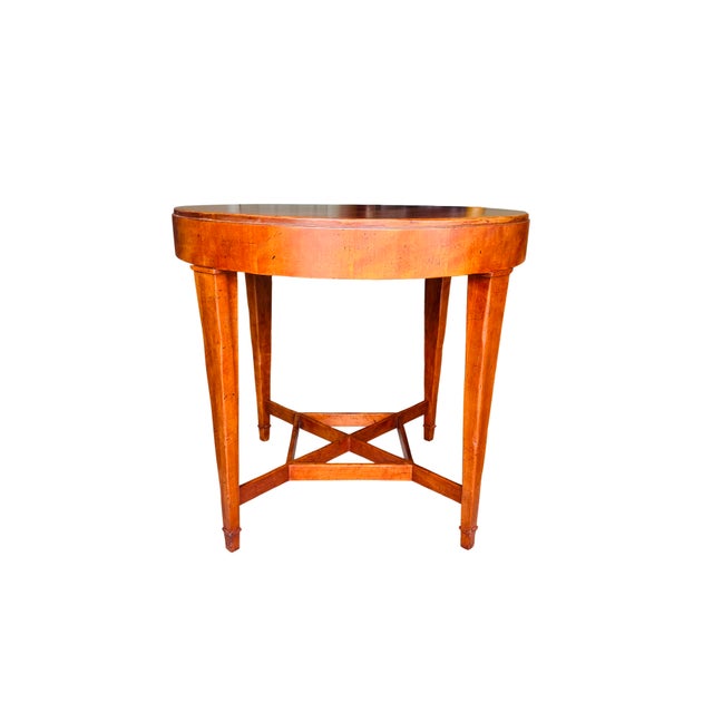 Late 20th Century Baker Furniture Milling Road Federal Regency Cherry Toned Round Side Table | Vintage Occasional Tea Table For Sale - Image 6 of 14