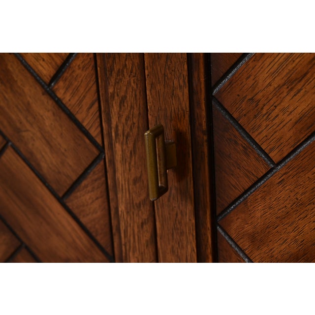 Brown Henredon Mid-Century Modern Carved Walnut Parquet Front Sideboard Credenza or Bar Cabinet, 1970s For Sale - Image 8 of 12