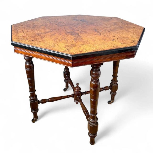 Antique Victorian Octagonal Burr Walnut Dining Table For Sale - Image 4 of 10