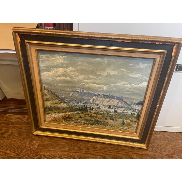 Vintage signed Oil Base on Wood Landscape Painting, purchased in Paris. Painted on Wood, very unique