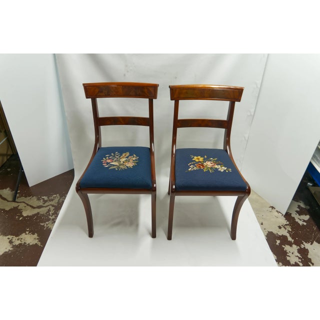 Mahogany Finish Dining Chairs With Floral Needlepoint Seats Set of 4 For Sale In Louisville - Image 6 of 12