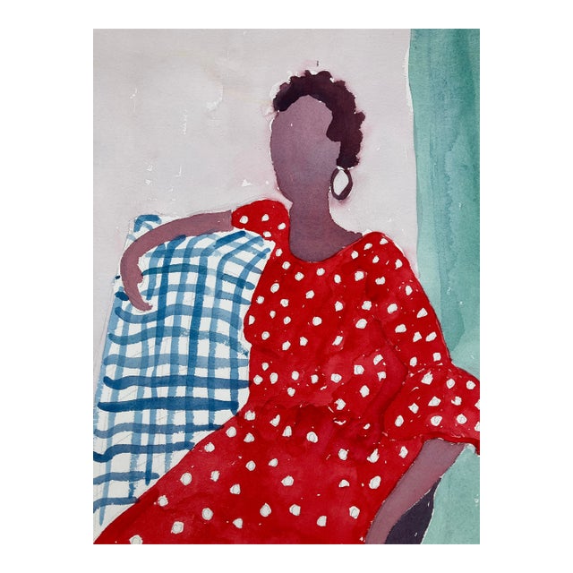 1970’s Original Abstract Expressionist Female Portrait Watercolor Painting For Sale