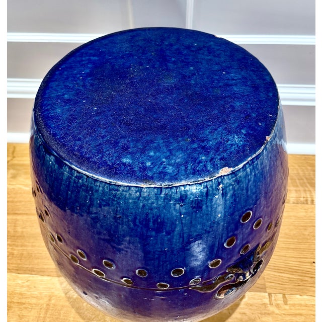 Antique Chinese Export Cobalt Blue Glazed Garden Stool, Mask Handles For Sale - Image 11 of 12