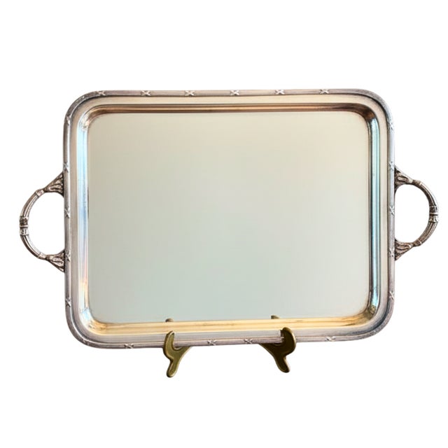 Hollywood Regency Mid 20th Century Aldo Tura Large Hollywood Regency Silver-Plated Serving Tray With Bamboo-Style Handles For Sale - Image 3 of 7
