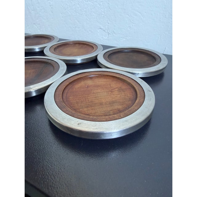 Jean Dobré Jacaranda and Stainless Steel Coasters for Tropic-Art - Set of Six For Sale - Image 10 of 12