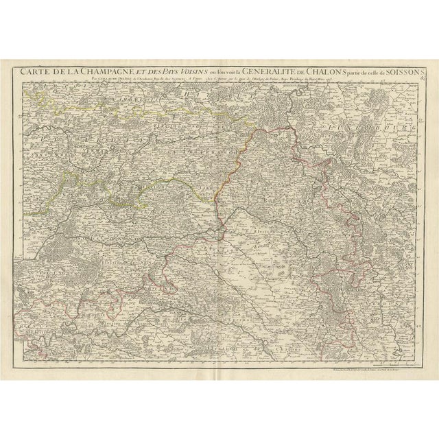 Antique Map of Champagne and Surrounding Regions For Sale