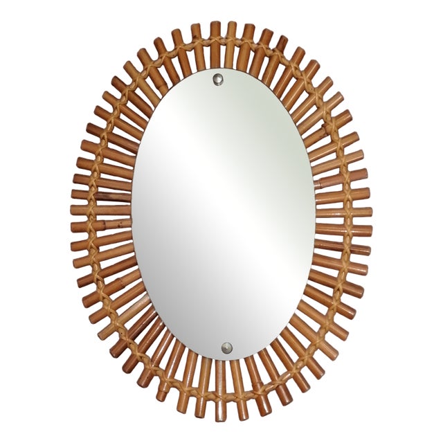 Oval Bamboo Wall Mirror by Olaf Von Bohr for Bonacina, 1960s For Sale