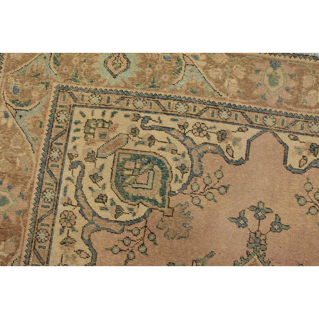 Textile Tabriz Rug 6’2” X 9′ Pink Wool Vintage Distressed Hand-Knotted Oriental Carpet For Sale - Image 7 of 15