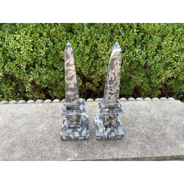 Pair of Vintage Italian Marble Obelisks For Sale - Image 4 of 10