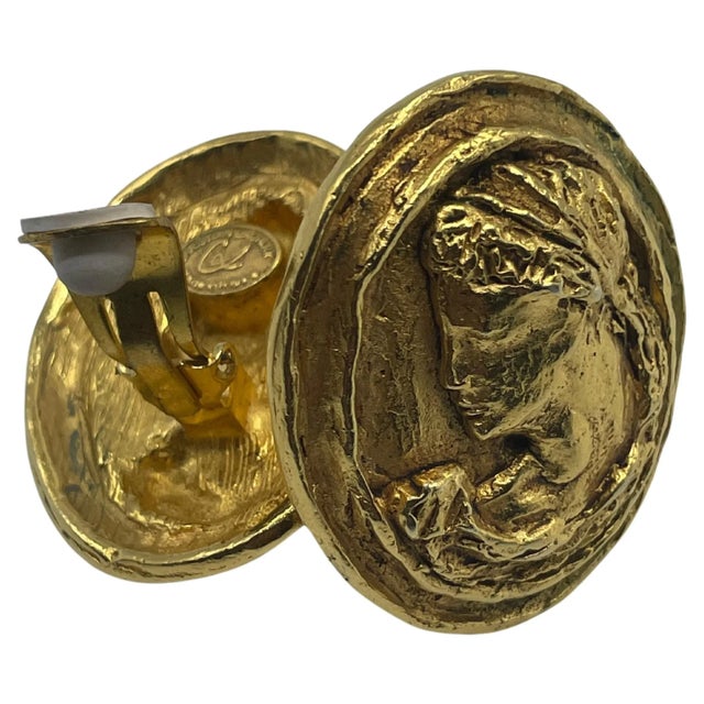 Greek Roman Cameo Earrings by Christian Lacroix Perfect condition clip-on earrings with a gold plated finish. On the...