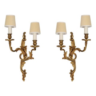 Mid 20th Century Rococo Gilt Bronze Two Arm Wall Sconces - a Pair For Sale