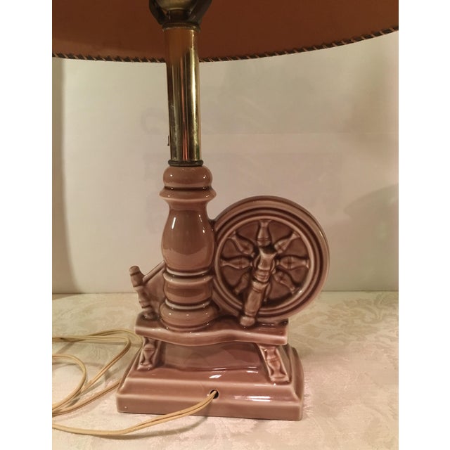 MidCentury Modern Spinning Wheel Lamp With Vintage Shade Chairish