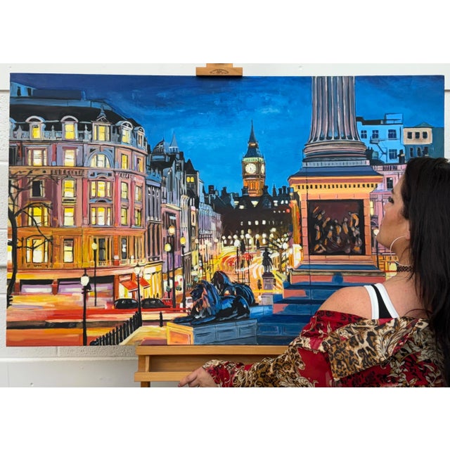 An original painting of Westminster from Trafalgar Square with Big Ben, London, England, by leading British urban...