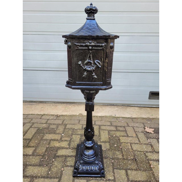 Cast Iron English Mailbox Letterbox on Leg Black For Sale - Image 5 of 11