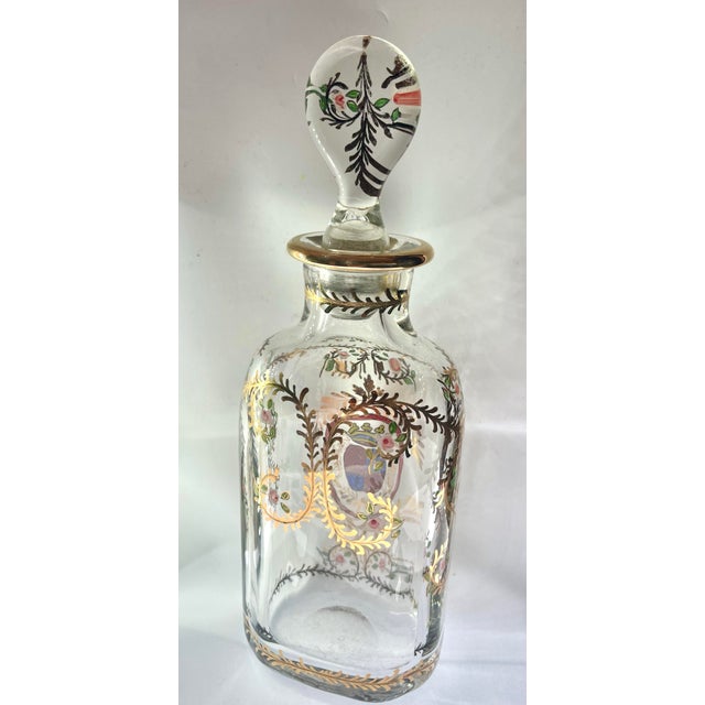 French Crystal Perfume Bottle With Its Flower Stopper and Heraldic Coat of Arms 1850 France For Sale - Image 3 of 12