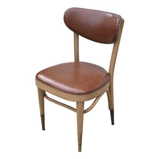 MCM Chairmasters Atomic Style Walnut & Cognac Naughahyde Side Desk Accent Chair For Sale