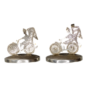Sterling Silver Chinese Colonial Rickshaw Place Card Holders, a Pair