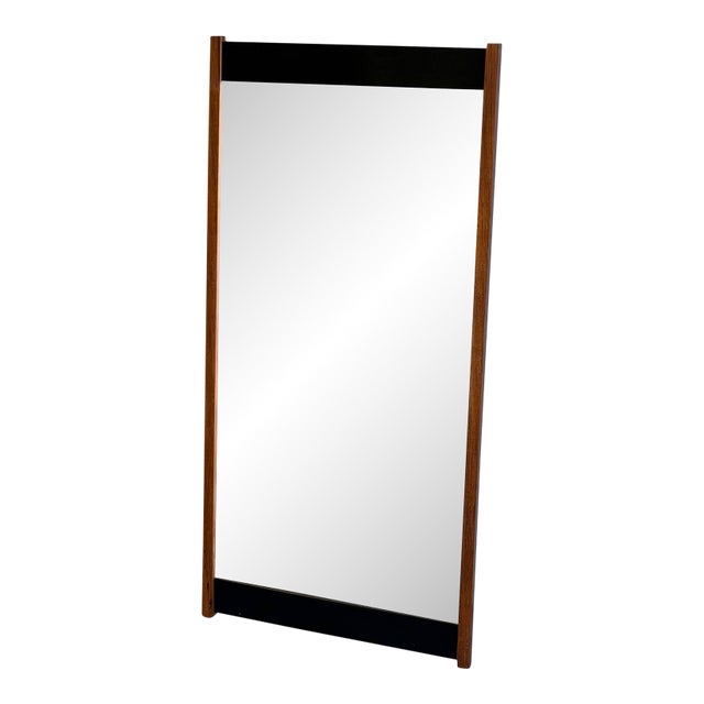 Vintage Danish Teak Wall Mirror Black Accent Frame Mid Century Modern Entryway Mirror For Sale