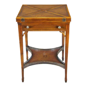 Theodore Alexander Mahogany Leather Tiered Handkerchief Game Card Accent Table