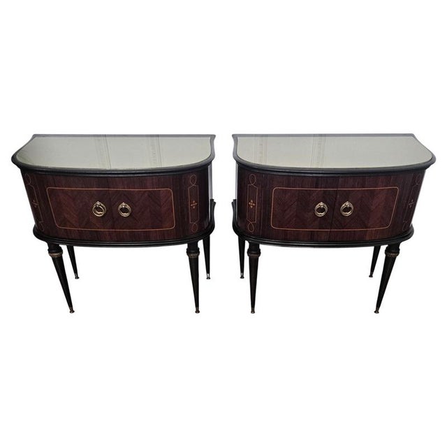 Mid-Century Modern Italian Walnut and Glass Bedside Tables, 1950s, Set of 2 For Sale - Image 10 of 10