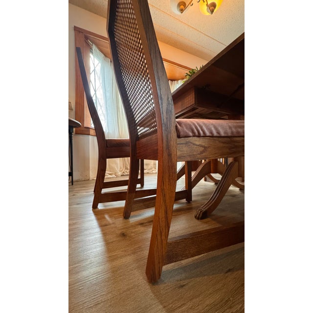 1970's Bernhardt Mid-Century Modern Oak & Cane High Back Dining Chairs - Set of 6 For Sale - Image 10 of 12