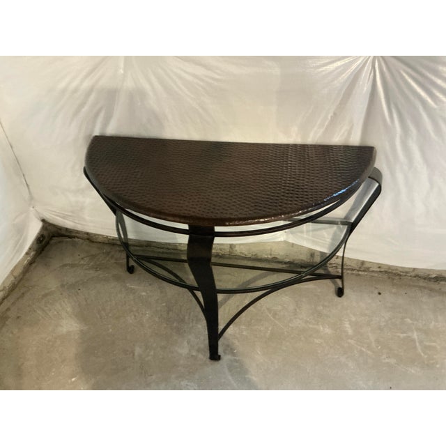 2010s Bernhardt Clark Wrought Iron Console Table With Hammered Copper Top For Sale - Image 5 of 8