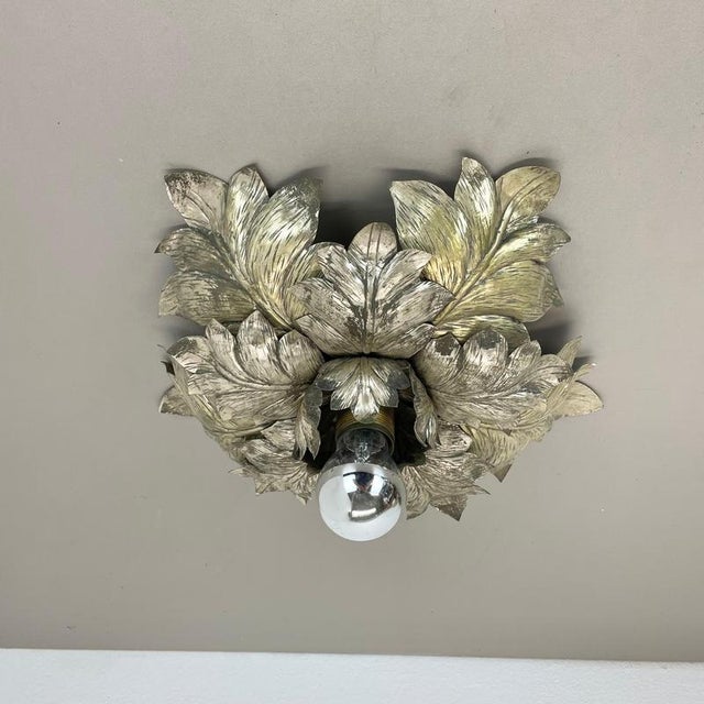 Florentiner Silvered Metal Leaf Theatre Ceiling Light, Italy, 1950s For Sale - Image 4 of 17
