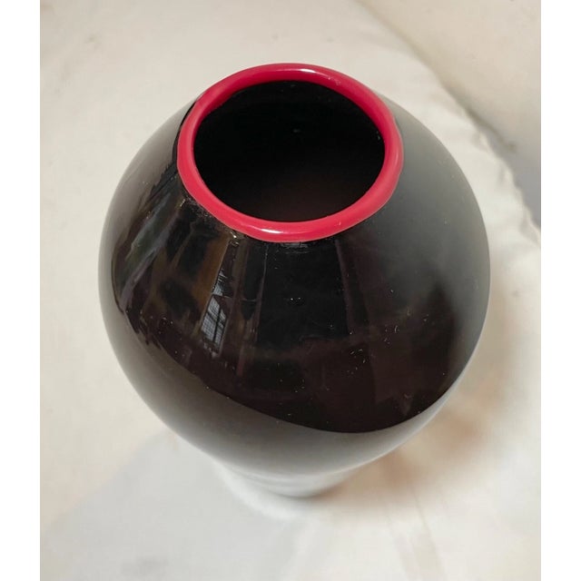 1990s Hand Blown Made Black Red Glass Signed Art Studio Vase For Sale - Image 5 of 8