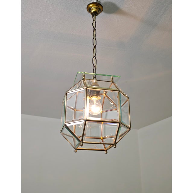 Mid-Century Modern Octagonal Pendant Lamp in Cut Glass and Brass, Italy, 1950s For Sale - Image 4 of 18