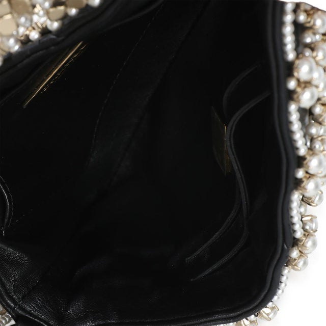 Black Gold Metal Pearl Embellished Mini Flap Bag For Sale - Image 9 of 9