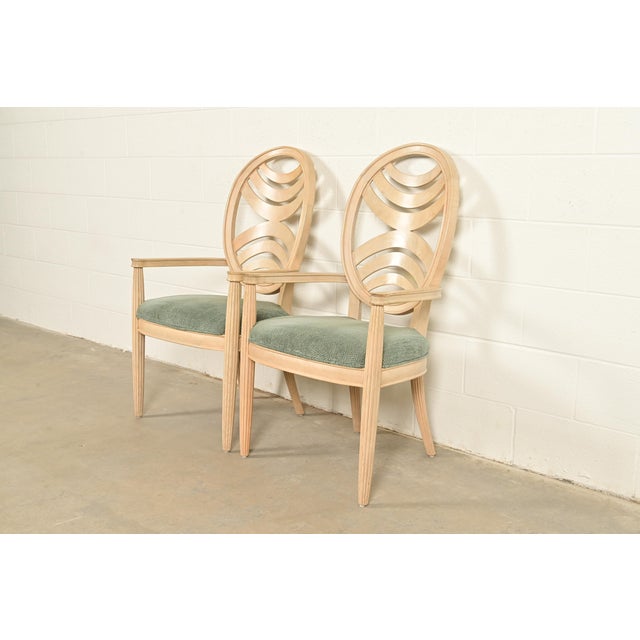 Art Deco Henredon Modern Art Deco Carved Oak Armchairs, Pair For Sale - Image 3 of 16