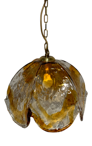 Amber and Clear Murano Style Glass Pendant Lamp, 1970s